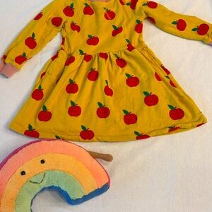 Mini Boden 5-6 Yellow Apple Print sweater Dress